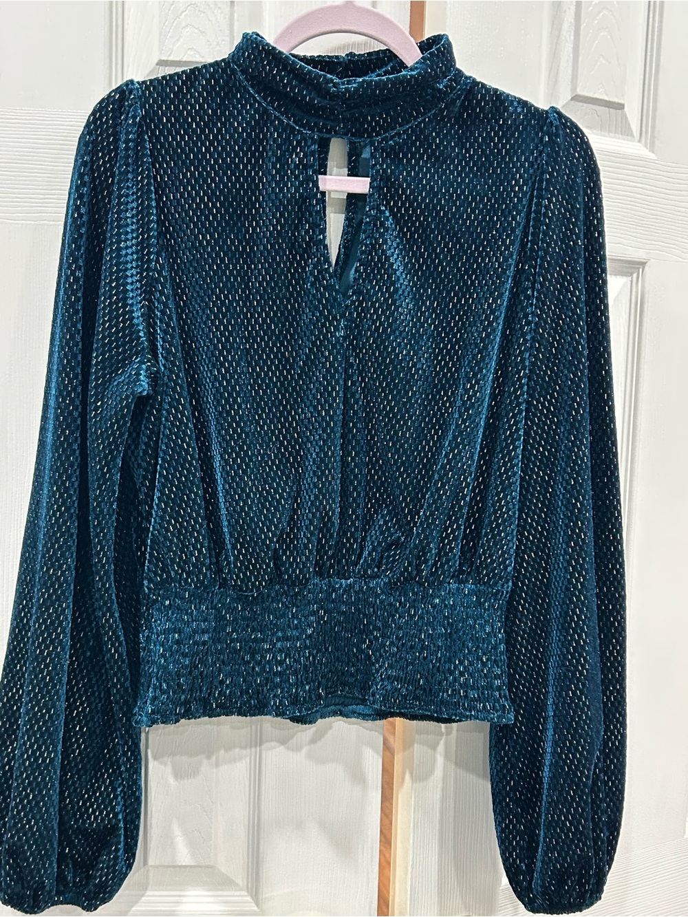 gpd Teal Velvet Mock Neck Long-Sleeve Blouse